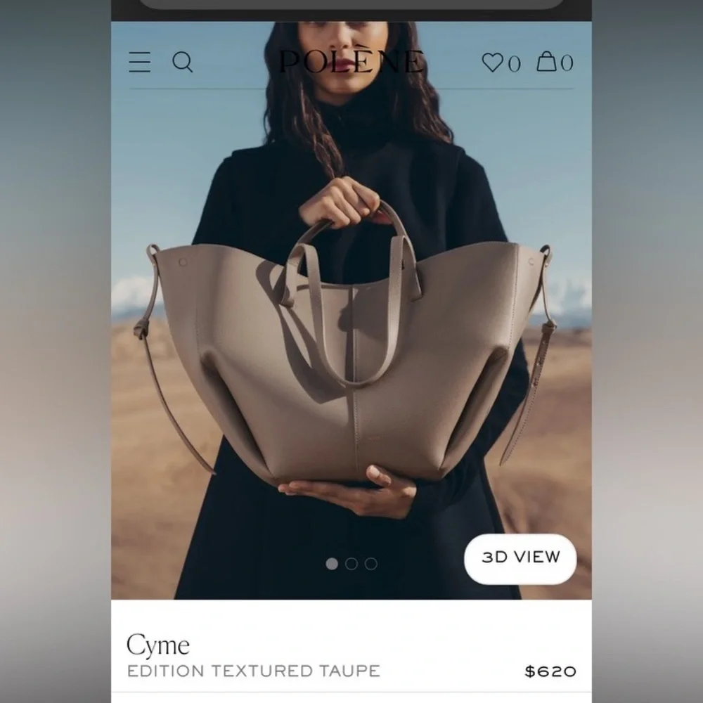 Polene Cyme Textured Taupe Leather Tote - Picture 1 of 16